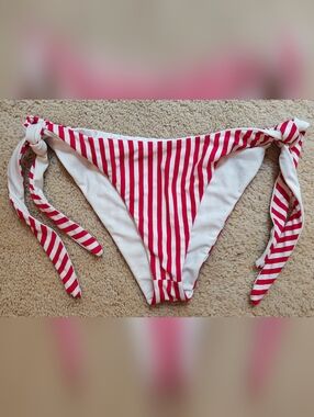 Superdown Clari Red & White Candy Stripe Sting Bikini Bottoms.